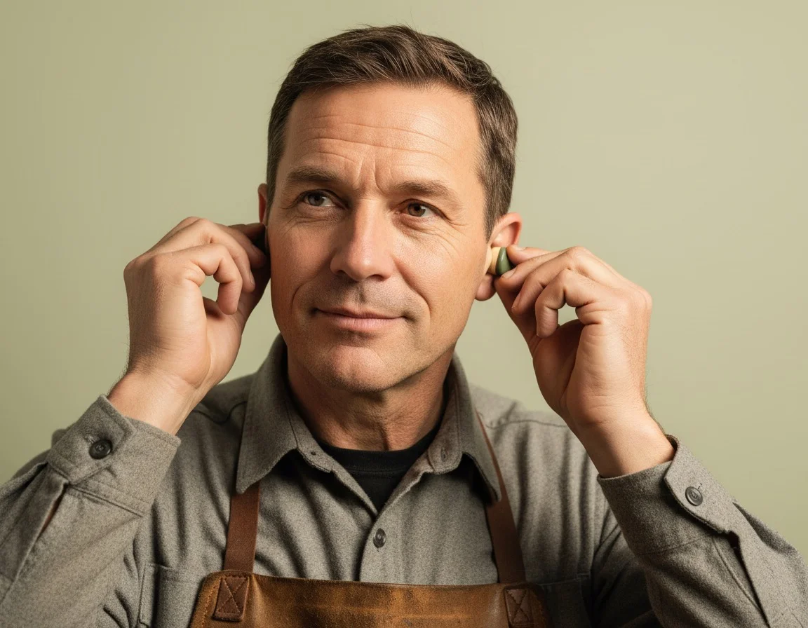 Handwerker setzt professionellen Gehörschutz ein